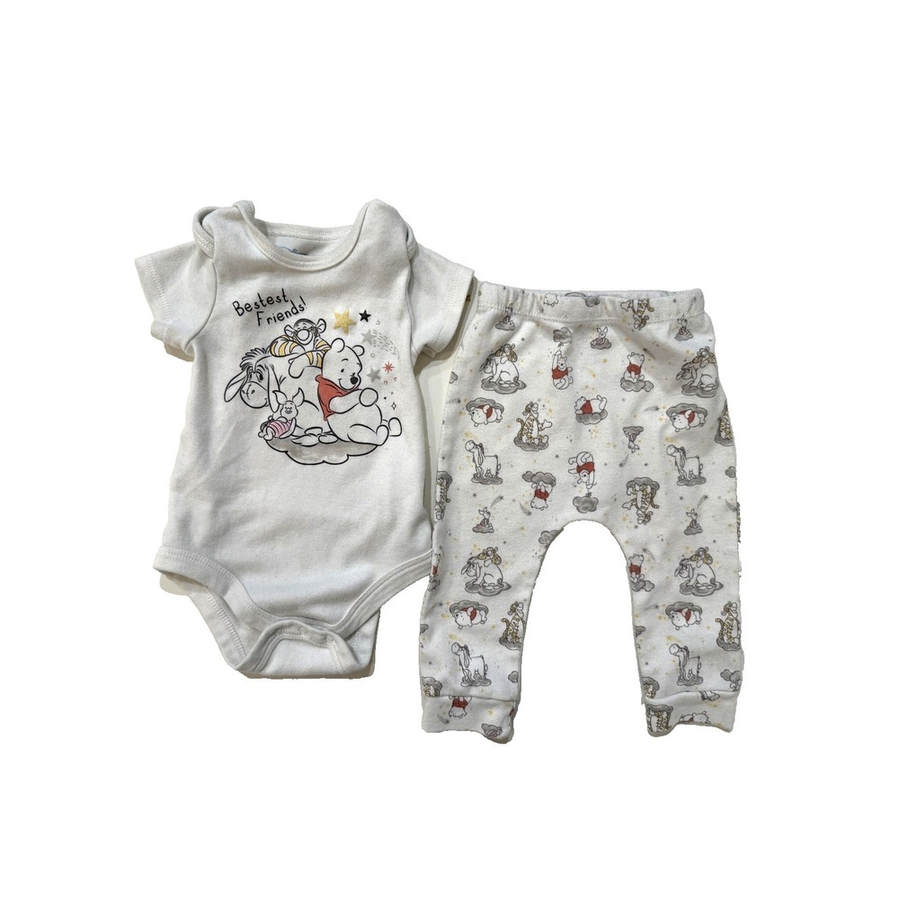 Disney Baby Winnie the Pooh Outfit Infant 6-9M White‎ Gray Bodysuit Pants Set